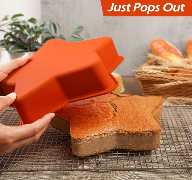 Webake قالب كعكة نجمي من السيليكون 9.5 بوصة كبير غير لاصق على شكل نجمة للخبز، عيد ميلاد، خالي من BPA، مجموعة من 2 - Image 4